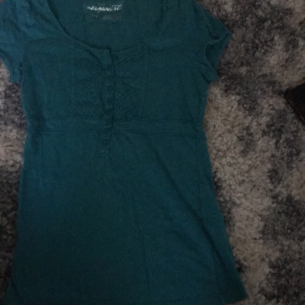 Women's Teal Short Sleeve Henley Top